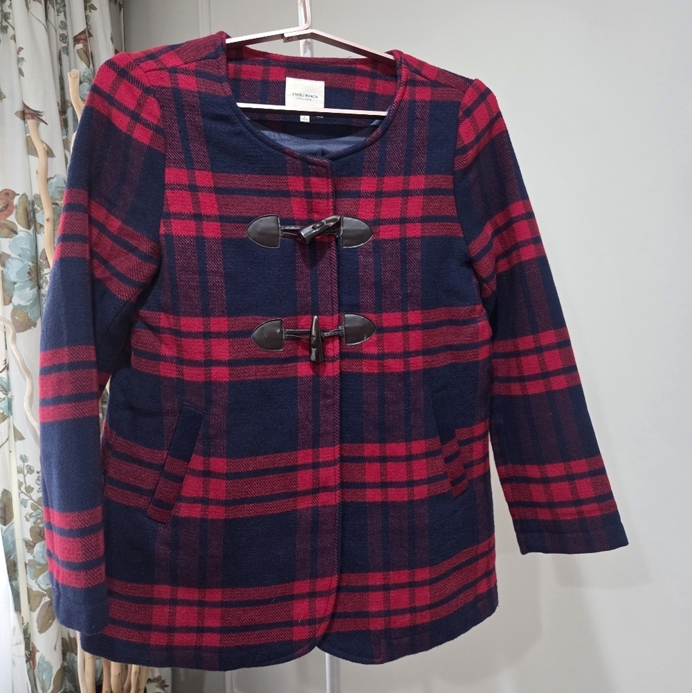 Eminu Women Red and Navy Plaid  Coat sz.L